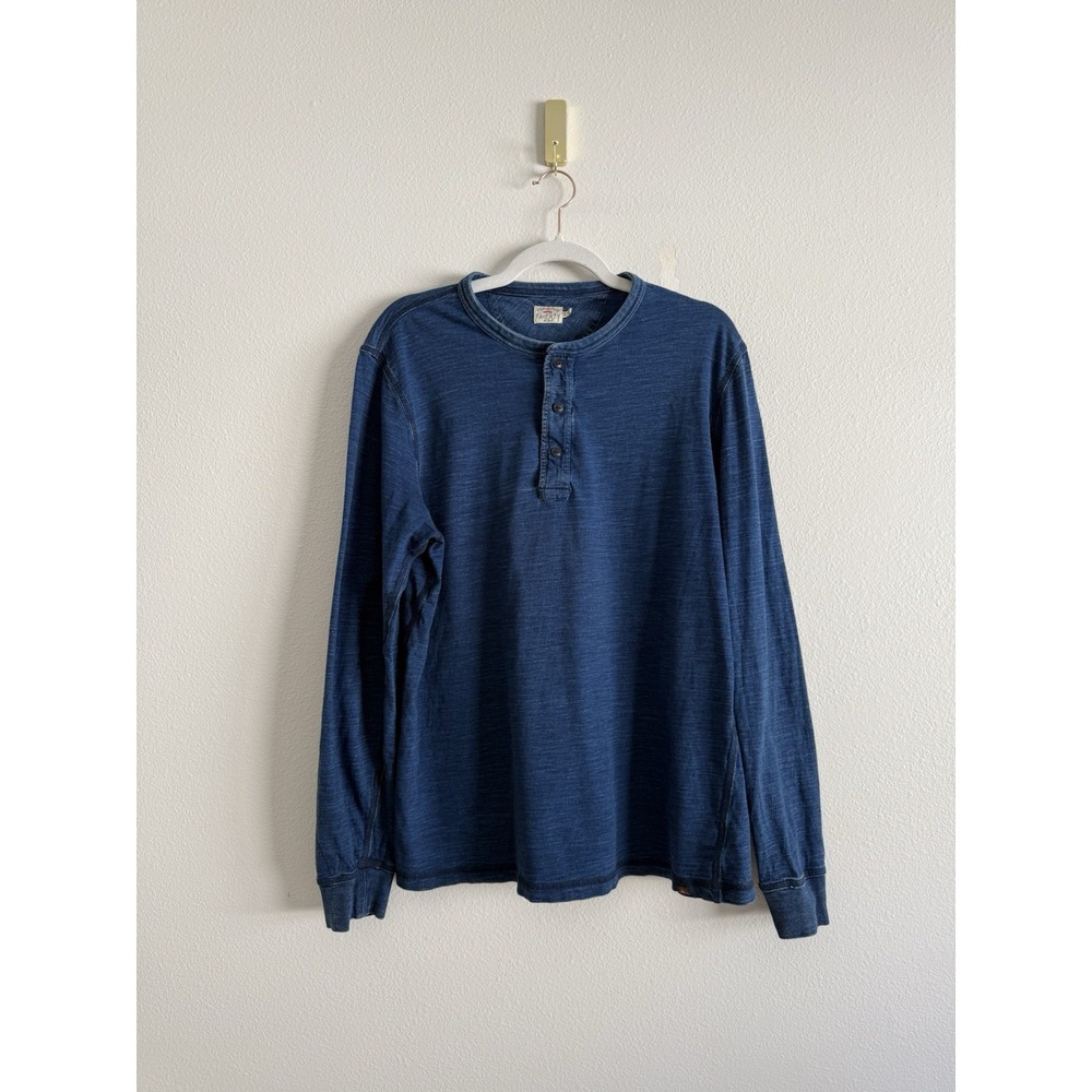 Faherty Dark Wash Indigo Long-Sleeve Henley Mens Sz L Organic Cotton
